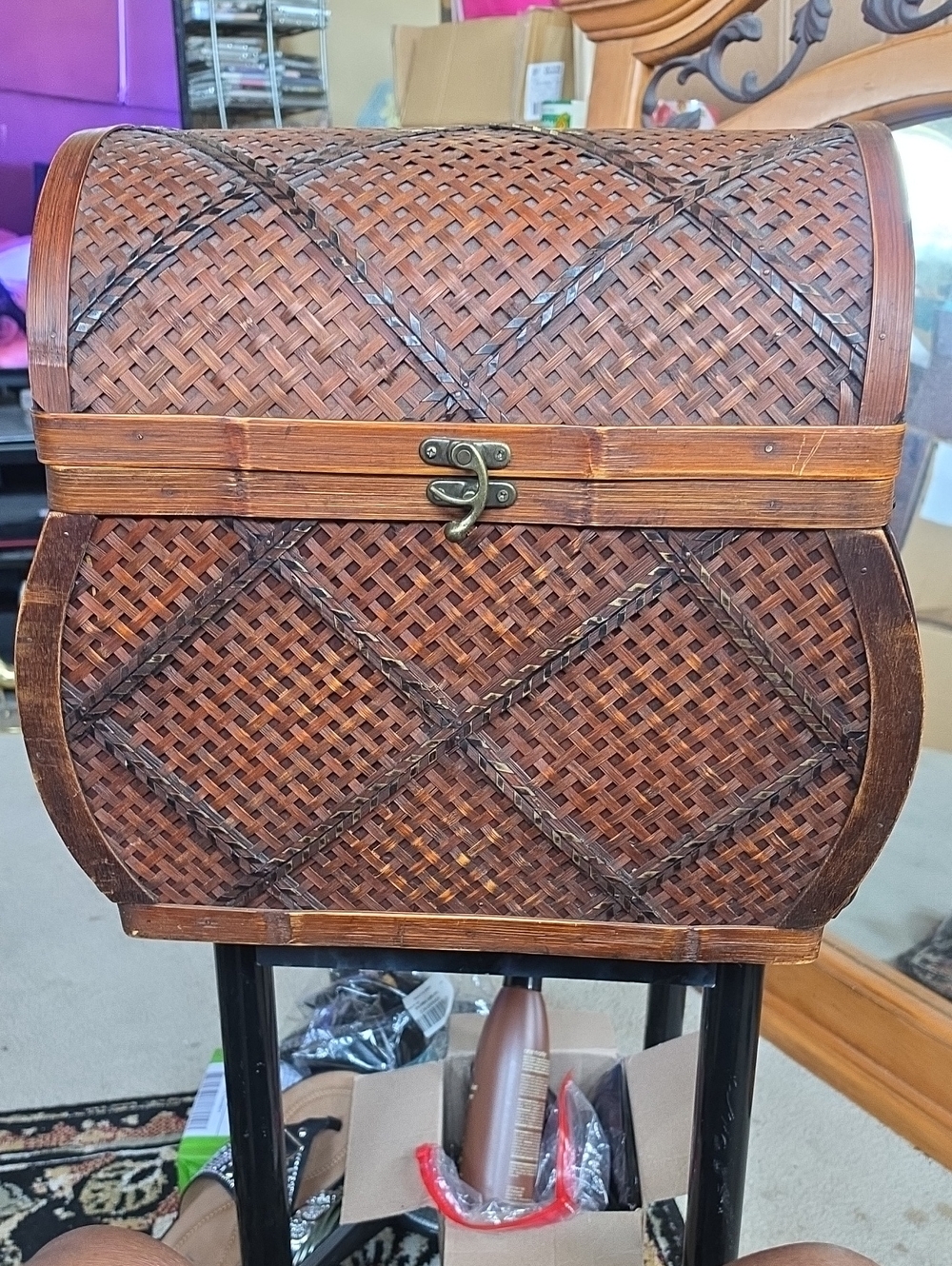 Woven Rattan Decorative Storage Chest - Brown